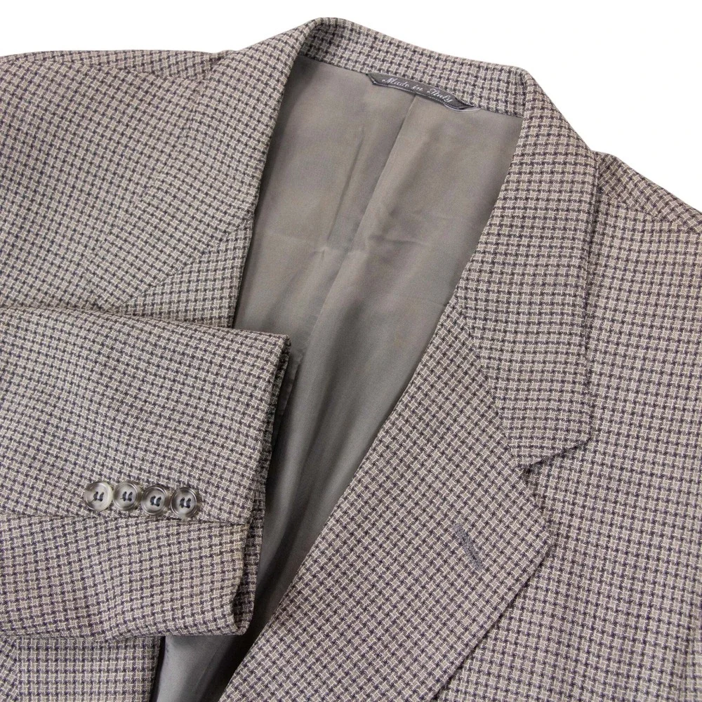 VTG Canali Milano Mens 46R Blazer Sport Coat Brown Houndstooth Made in Italy‎